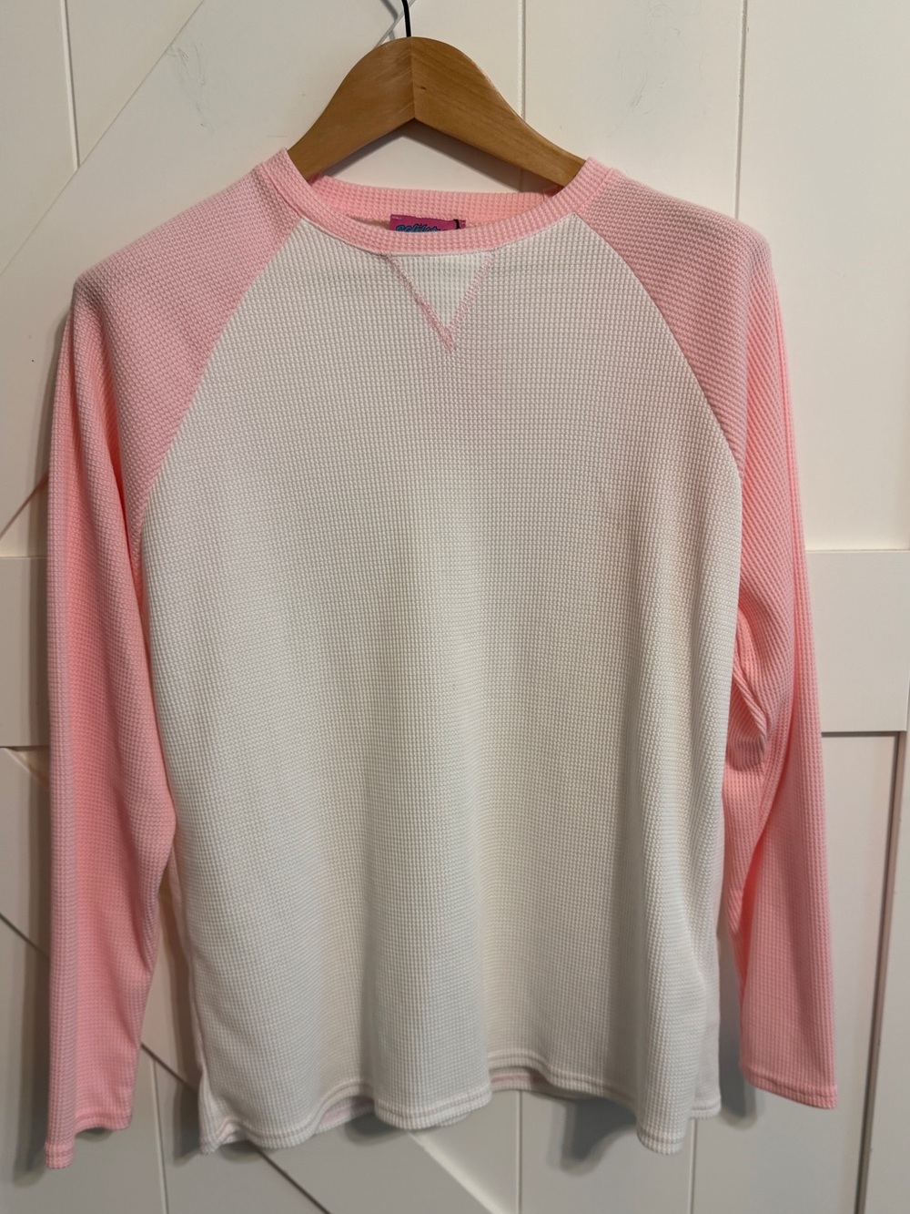 New Edikted Pink & White Raglan Waffle Knit Crew Sweater Women’s Small oversized